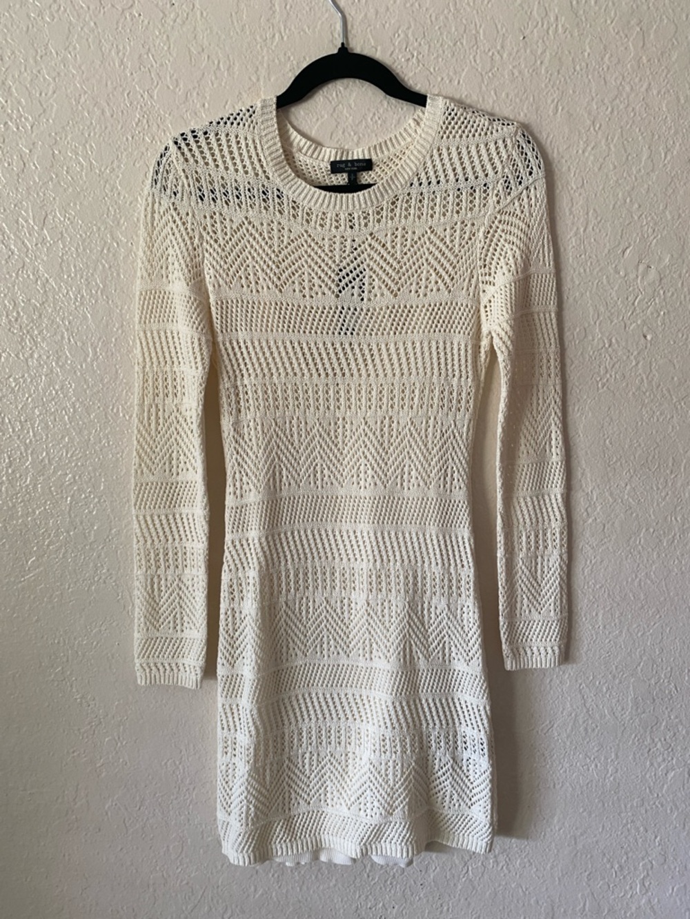 rag & bone Renee Pointelle Sweater Mini Dress Size S Cream Crochet Knit Chic - Picture 2 of 7